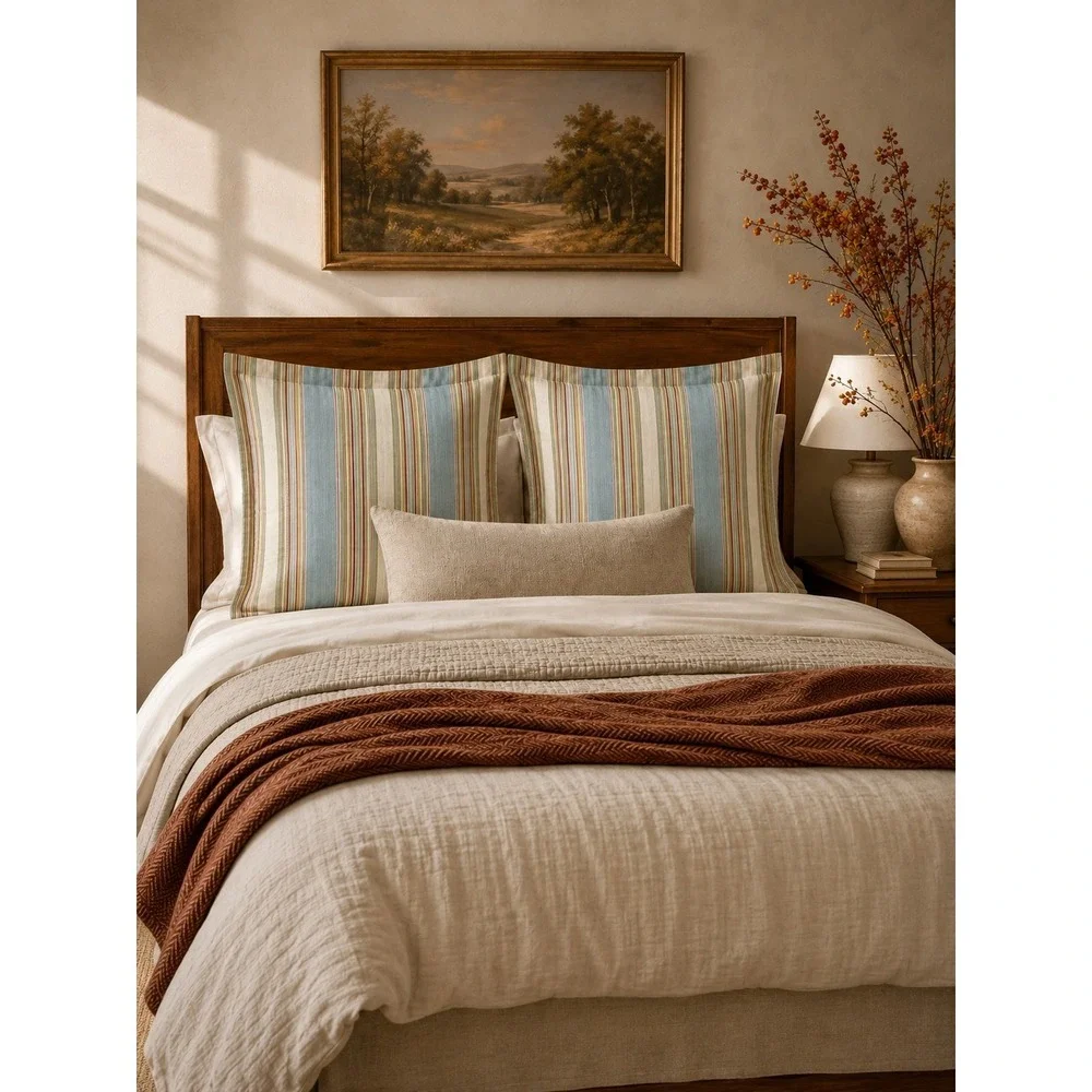 Waverly Euro Pillow Sham  Stripe Flange Traditional Country Coastal Autumn PAIR